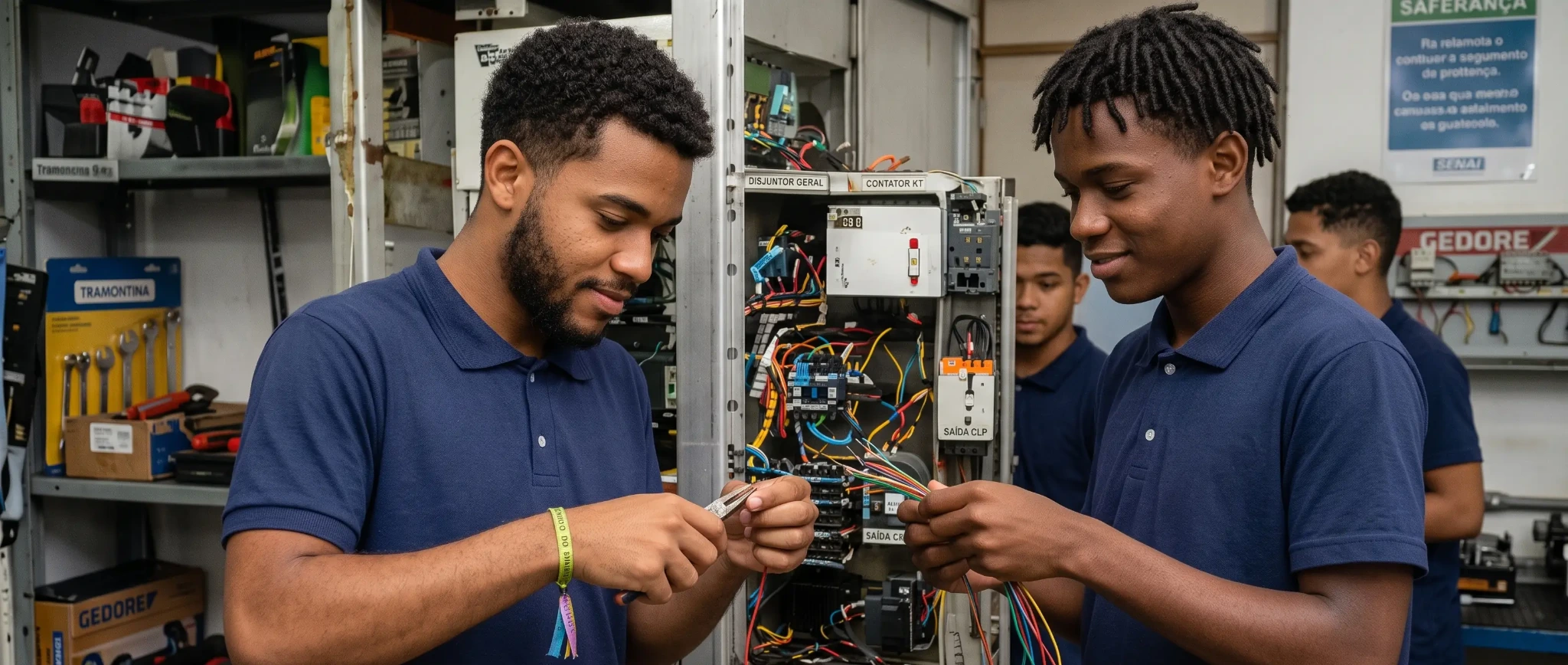 Jovens em atividade técnica de formação profissional